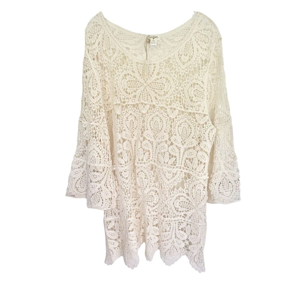 NWT World Market Crochet Long Bell Sleeve 100% Cotton Cover Up Sz L